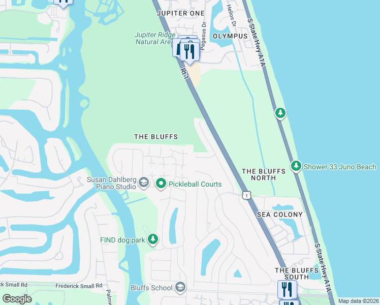 map of restaurants, bars, coffee shops, grocery stores, and more near 3040 30th Court in Jupiter