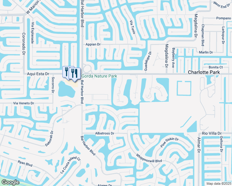 map of restaurants, bars, coffee shops, grocery stores, and more near 3311 Purple Martin Drive in Punta Gorda