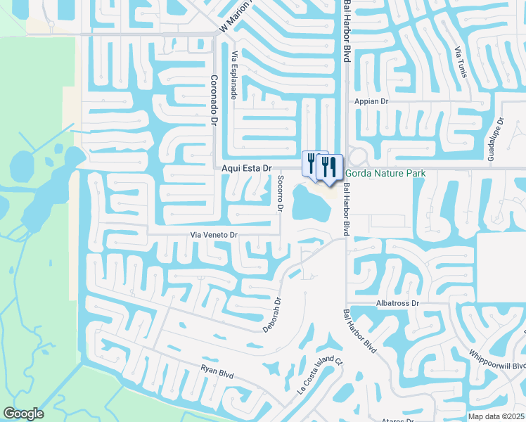 map of restaurants, bars, coffee shops, grocery stores, and more near 2122 Cassino Court in Punta Gorda
