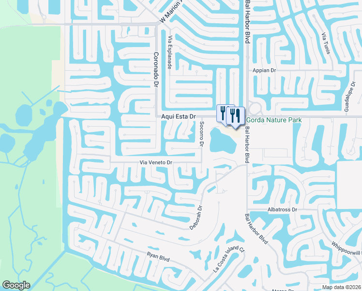 map of restaurants, bars, coffee shops, grocery stores, and more near 2213 Cassino Court in Punta Gorda