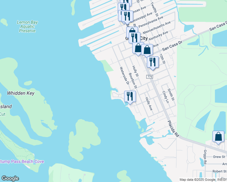 map of restaurants, bars, coffee shops, grocery stores, and more near 7500 Park Pointe Drive in Englewood