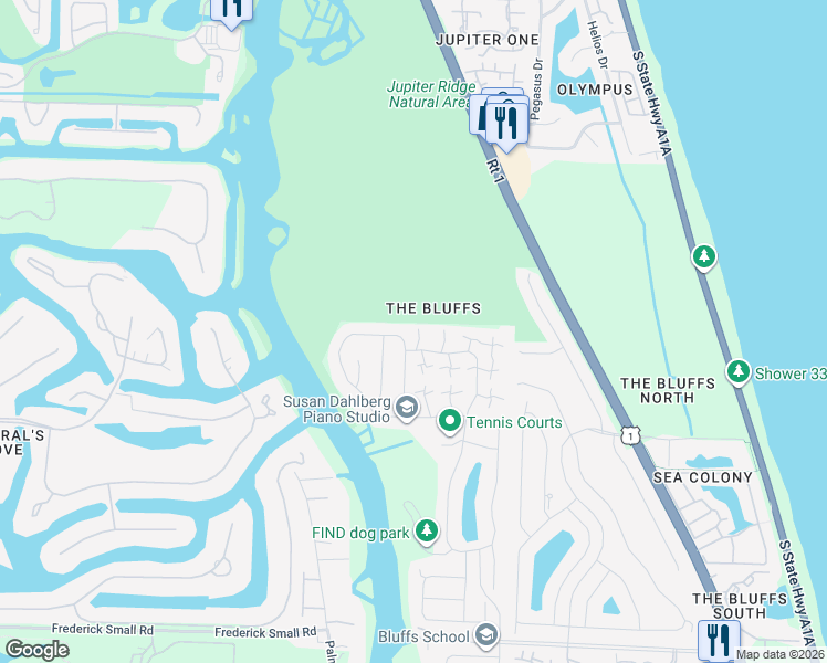 map of restaurants, bars, coffee shops, grocery stores, and more near 2608 26th Court in Jupiter
