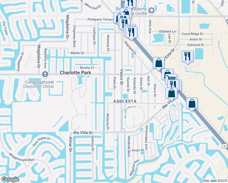 map of restaurants, bars, coffee shops, grocery stores, and more near 3511 Palm Drive in Punta Gorda