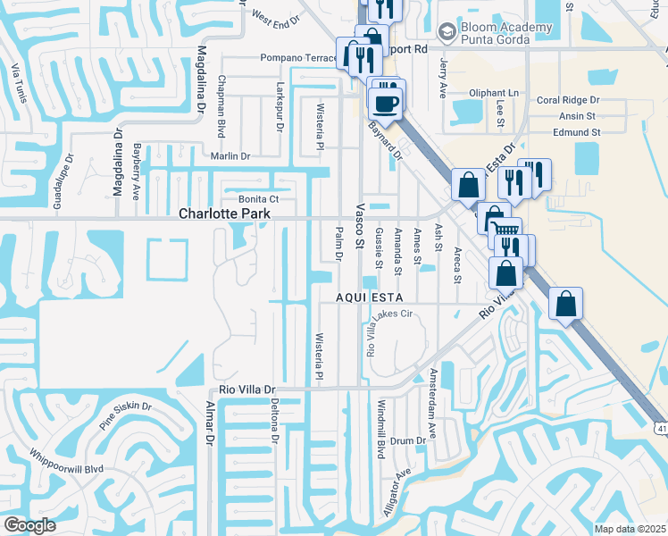 map of restaurants, bars, coffee shops, grocery stores, and more near 3511 Palm Drive in Punta Gorda