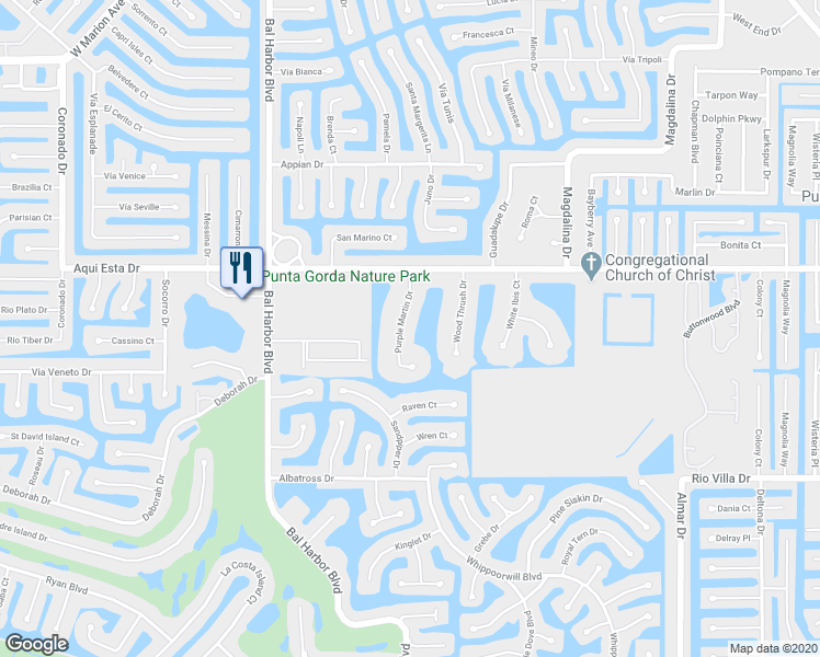 map of restaurants, bars, coffee shops, grocery stores, and more near 3308 Purple Martin Drive in Punta Gorda