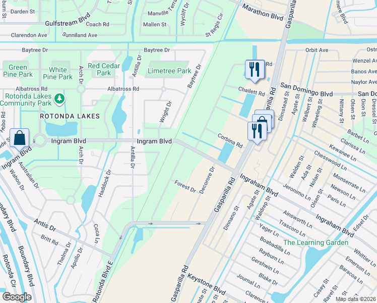 map of restaurants, bars, coffee shops, grocery stores, and more near 303 Ingraham Boulevard in Rotonda West