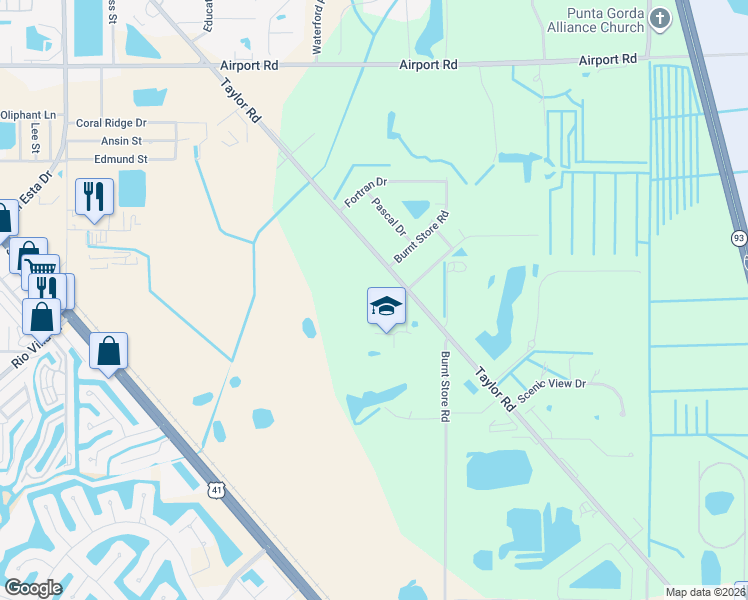 map of restaurants, bars, coffee shops, grocery stores, and more near 3211 Taylor Road in Punta Gorda