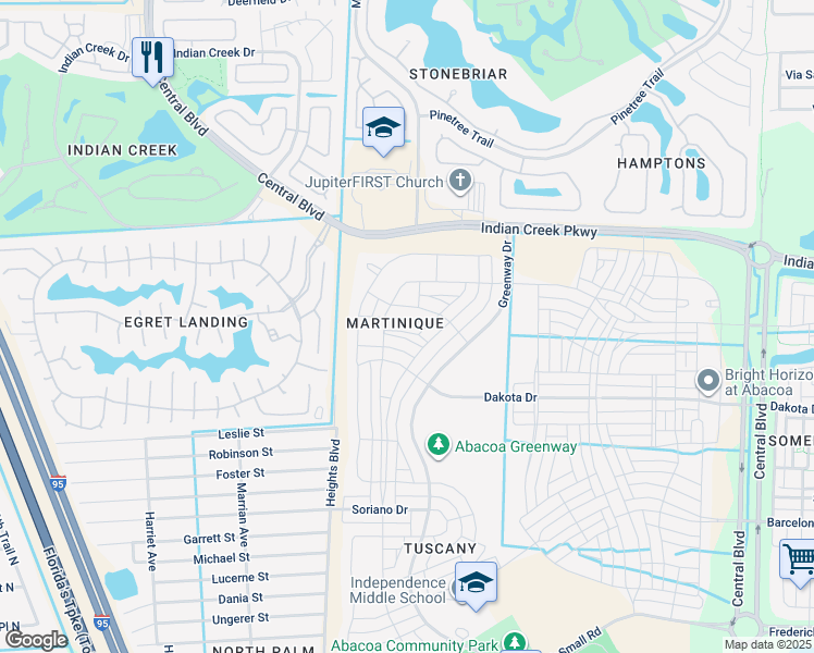 map of restaurants, bars, coffee shops, grocery stores, and more near 108 Saint Pierre Way in Jupiter