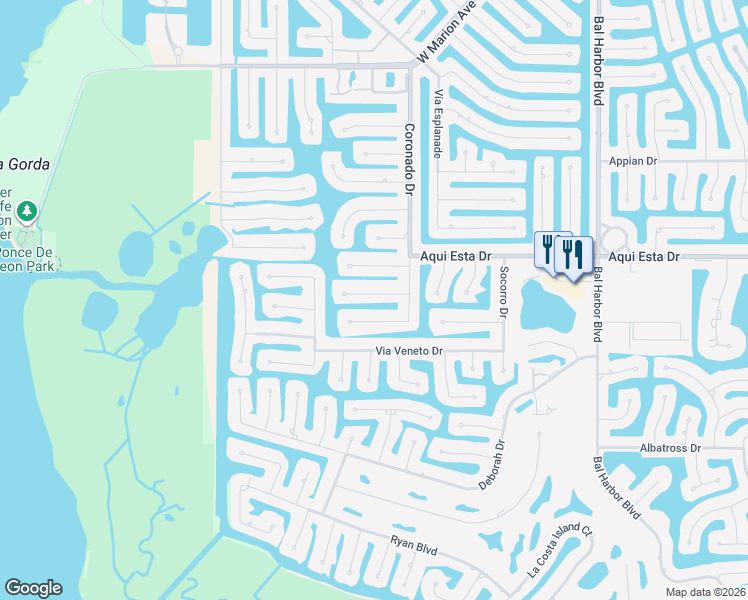map of restaurants, bars, coffee shops, grocery stores, and more near 2524 Rio Plato Drive in Punta Gorda