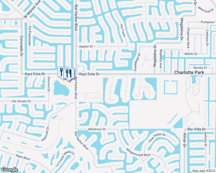 map of restaurants, bars, coffee shops, grocery stores, and more near 3233 Purple Martin Drive in Punta Gorda