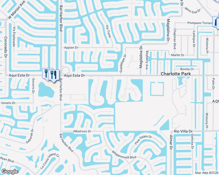 map of restaurants, bars, coffee shops, grocery stores, and more near 3233 Woodthrush Drive in Punta Gorda