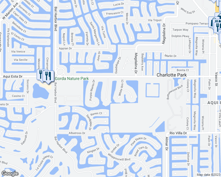 map of restaurants, bars, coffee shops, grocery stores, and more near 3233 Woodthrush Drive in Punta Gorda