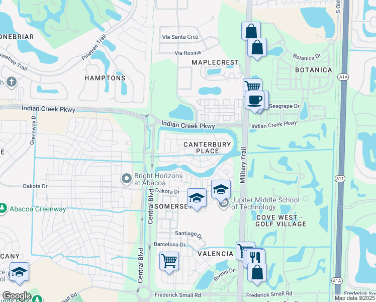 map of restaurants, bars, coffee shops, grocery stores, and more near 110 Galway Lane in Jupiter