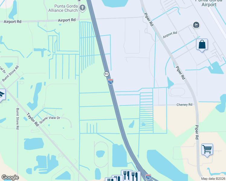 map of restaurants, bars, coffee shops, grocery stores, and more near Interstate 75 in Punta Gorda