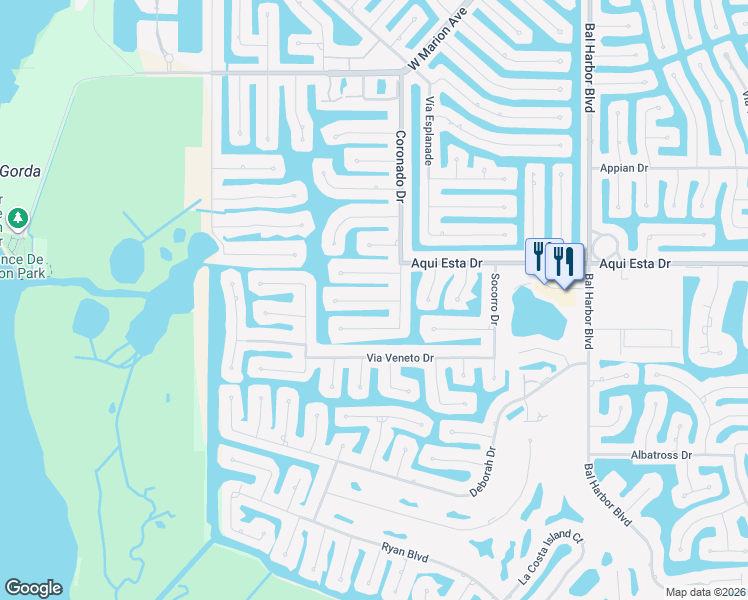map of restaurants, bars, coffee shops, grocery stores, and more near 2524 Rio Plato Drive in Punta Gorda