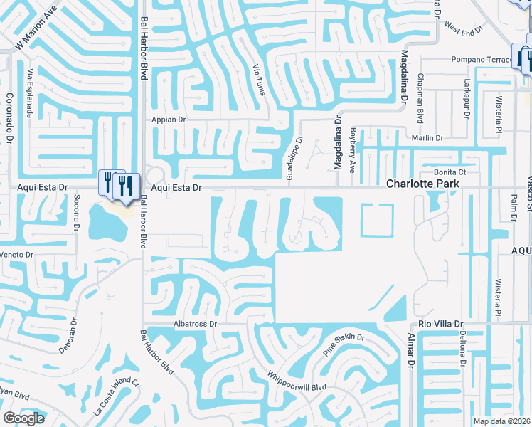 map of restaurants, bars, coffee shops, grocery stores, and more near 3233 Woodthrush Drive in Punta Gorda