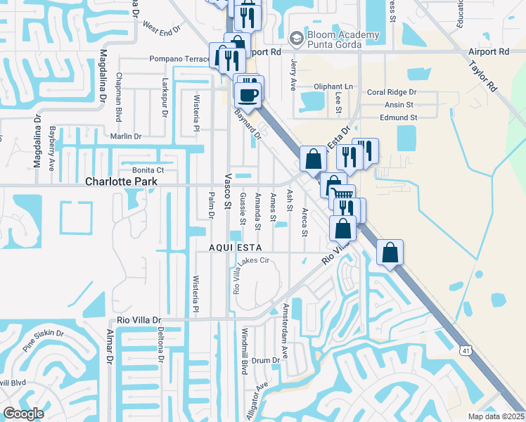 map of restaurants, bars, coffee shops, grocery stores, and more near 3310 Amanda Street in Punta Gorda