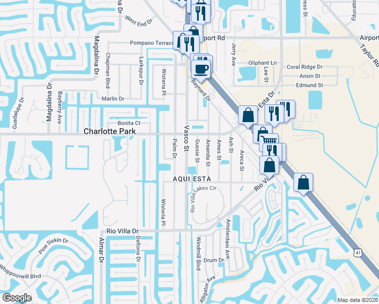 map of restaurants, bars, coffee shops, grocery stores, and more near 3311 Gussie Street in Punta Gorda