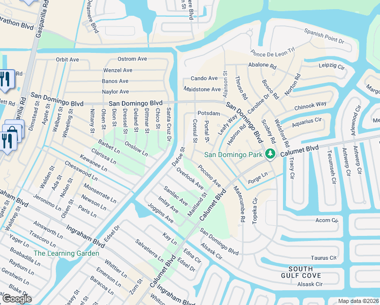 map of restaurants, bars, coffee shops, grocery stores, and more near 8273 Consul Street in Port Charlotte