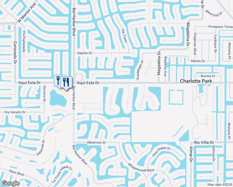 map of restaurants, bars, coffee shops, grocery stores, and more near 3228 Purple Martin Drive in Punta Gorda