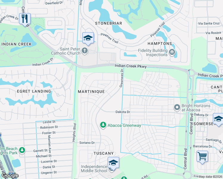 map of restaurants, bars, coffee shops, grocery stores, and more near 2641 East Community Drive in Jupiter