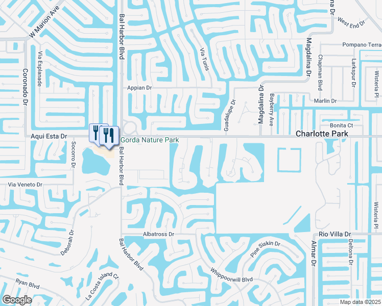 map of restaurants, bars, coffee shops, grocery stores, and more near 3228 Purple Martin Drive in Punta Gorda
