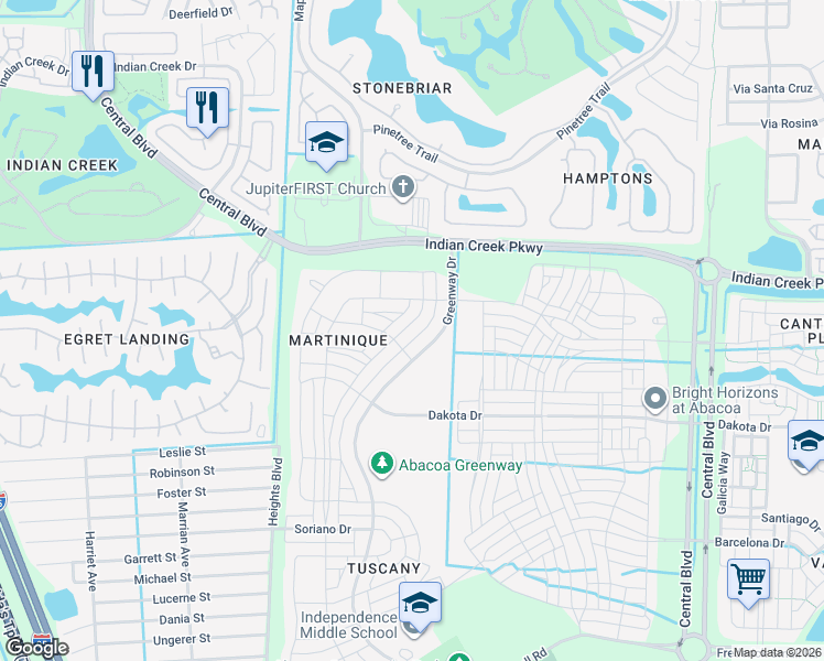 map of restaurants, bars, coffee shops, grocery stores, and more near 2641 East Community Drive in Jupiter
