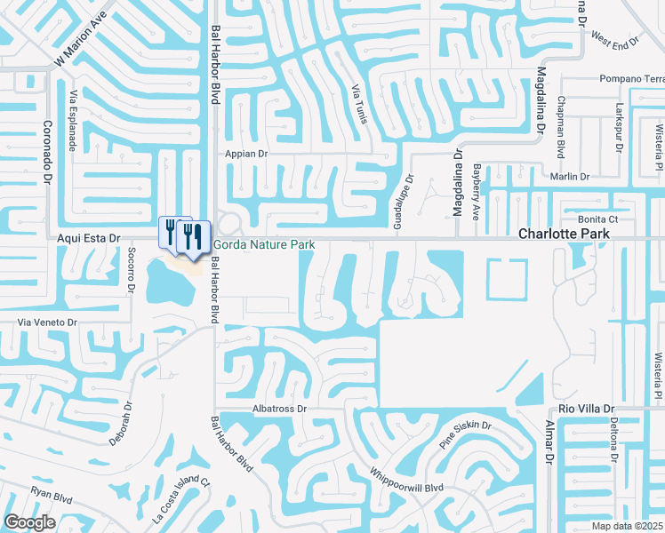 map of restaurants, bars, coffee shops, grocery stores, and more near 3228 Purple Martin Drive in Punta Gorda