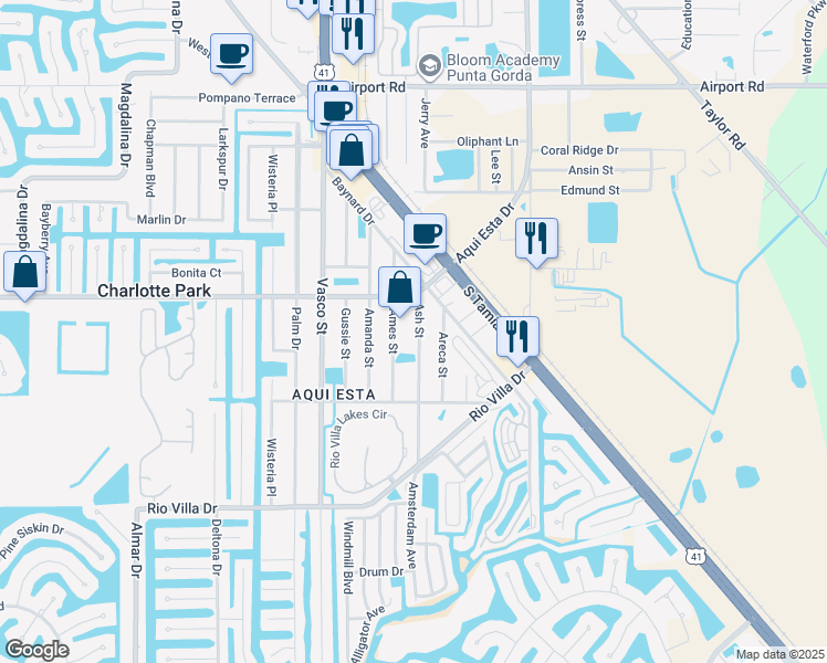 map of restaurants, bars, coffee shops, grocery stores, and more near 3311 Ash Street in Punta Gorda