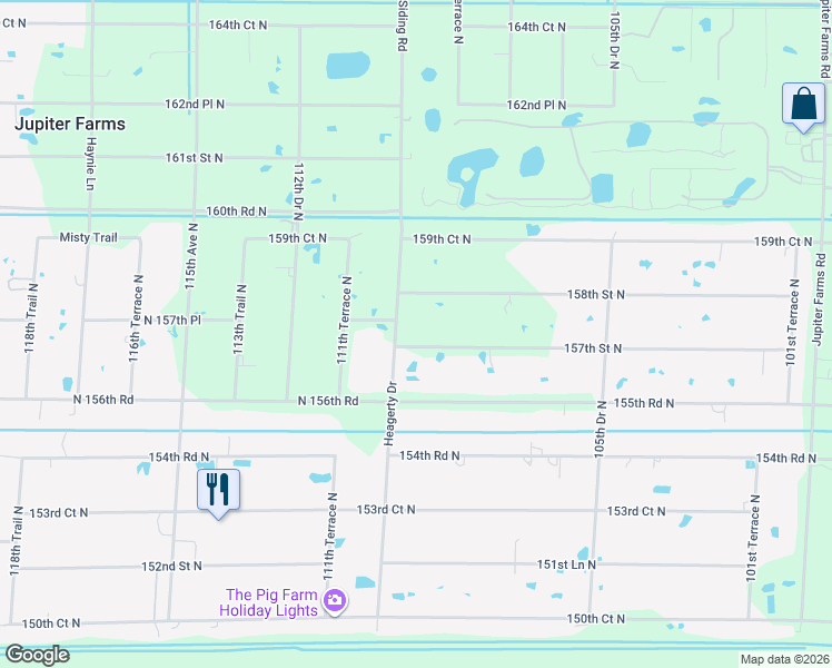 map of restaurants, bars, coffee shops, grocery stores, and more near 10949 157th Street North in Jupiter