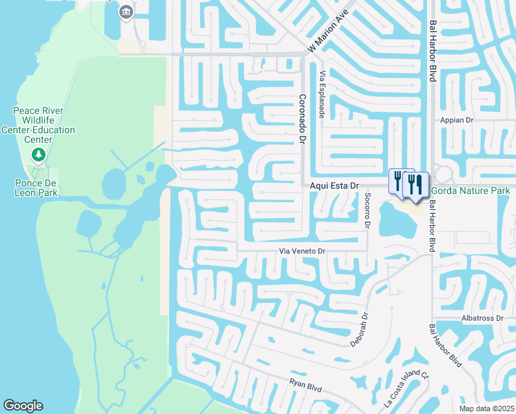 map of restaurants, bars, coffee shops, grocery stores, and more near 2624 Rio Plato Drive in Punta Gorda
