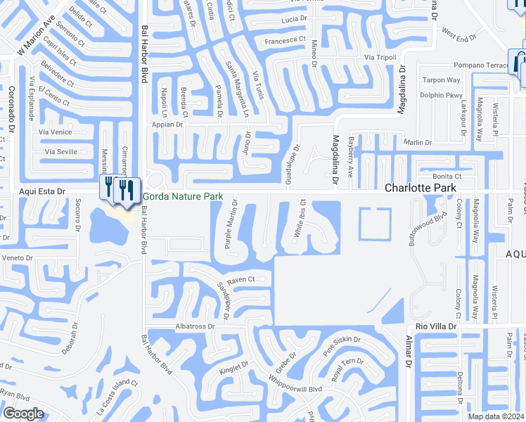 map of restaurants, bars, coffee shops, grocery stores, and more near 3233 Woodthrush Drive in Punta Gorda