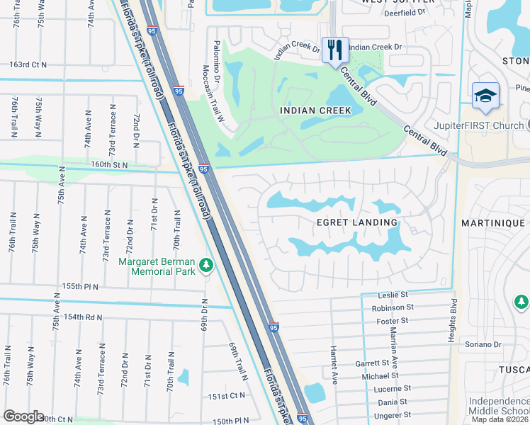 map of restaurants, bars, coffee shops, grocery stores, and more near 1136 Lakeshore Drive in Jupiter