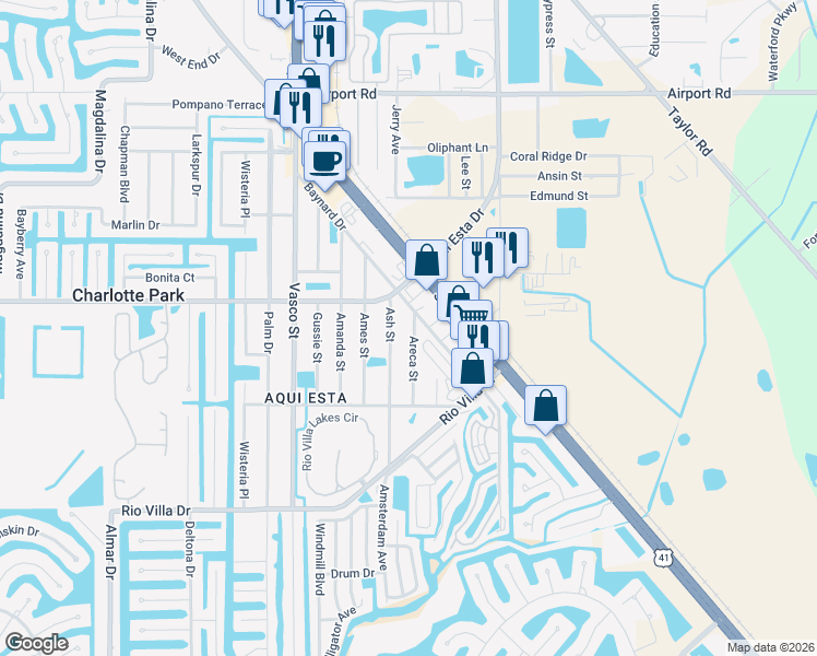 map of restaurants, bars, coffee shops, grocery stores, and more near 3319 Areca Street in Punta Gorda
