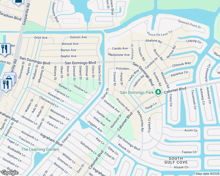 map of restaurants, bars, coffee shops, grocery stores, and more near 8273 Consul Street in Port Charlotte