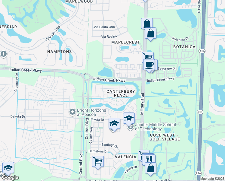 map of restaurants, bars, coffee shops, grocery stores, and more near 110 Galway Lane in Jupiter