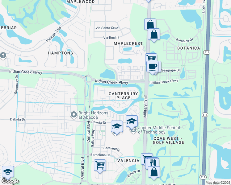 map of restaurants, bars, coffee shops, grocery stores, and more near 171 Edenberry Avenue in Jupiter