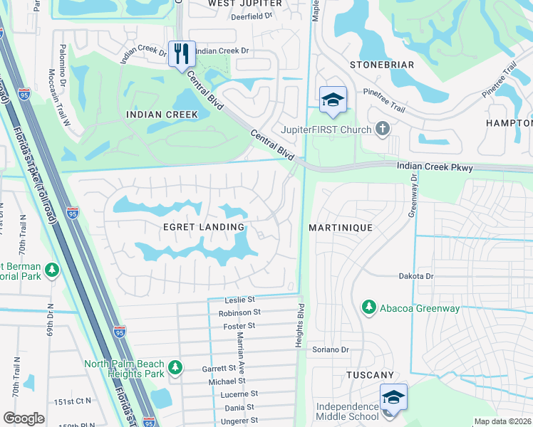 map of restaurants, bars, coffee shops, grocery stores, and more near 1019 Egret Circle North in Jupiter