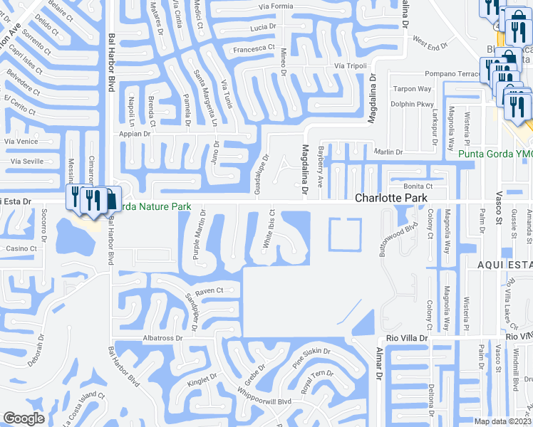 map of restaurants, bars, coffee shops, grocery stores, and more near 3245 White Ibis Court in Punta Gorda