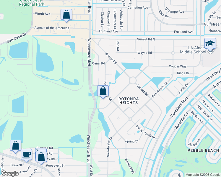 map of restaurants, bars, coffee shops, grocery stores, and more near 112 Hunter Road in Rotonda West