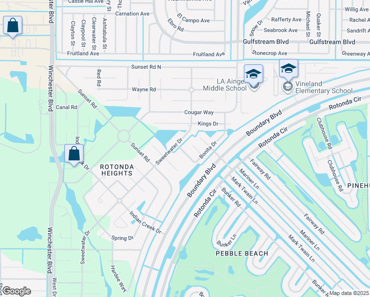 map of restaurants, bars, coffee shops, grocery stores, and more near 527 Sweetwater Drive in Rotonda West