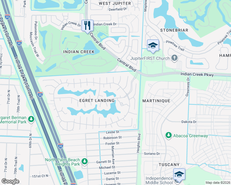 map of restaurants, bars, coffee shops, grocery stores, and more near 242 Buttonwood Point in Jupiter
