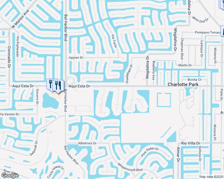 map of restaurants, bars, coffee shops, grocery stores, and more near 1442 Aqui Esta Drive in Punta Gorda