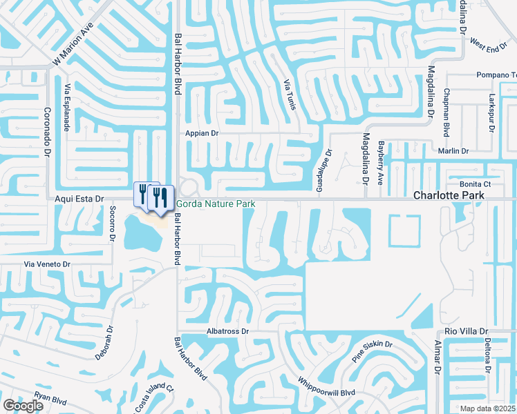map of restaurants, bars, coffee shops, grocery stores, and more near 1544 Aqui Esta Drive in Punta Gorda