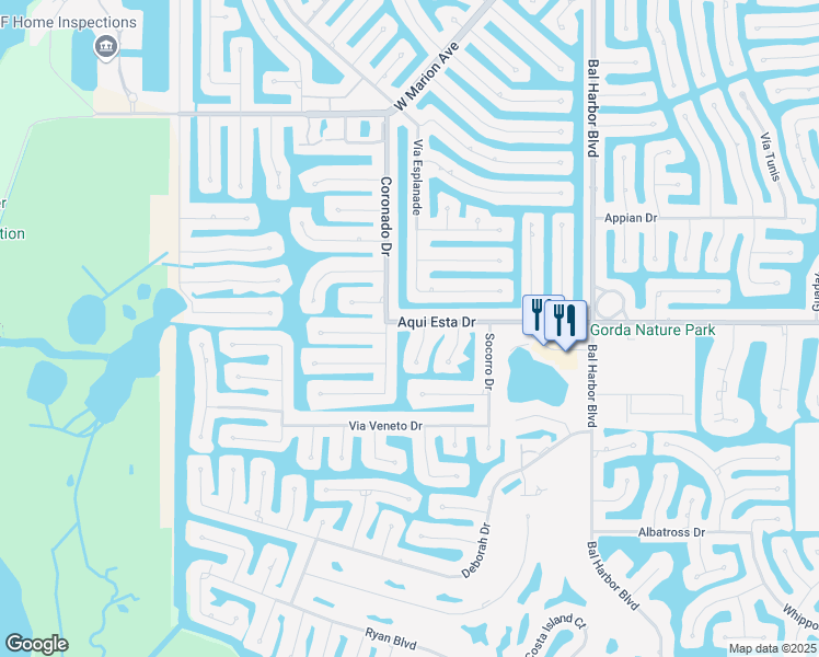 map of restaurants, bars, coffee shops, grocery stores, and more near 2460 Aqui Esta Drive in Punta Gorda