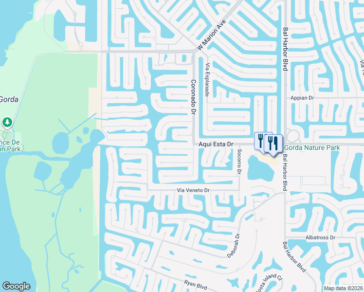 map of restaurants, bars, coffee shops, grocery stores, and more near 2520 Rio Grande Drive in Punta Gorda
