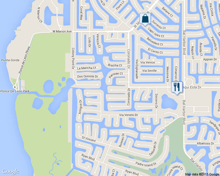 map of restaurants, bars, coffee shops, grocery stores, and more near 2618 Rio Grande Drive in Punta Gorda