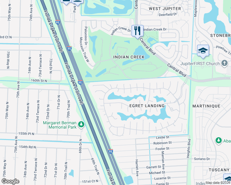 map of restaurants, bars, coffee shops, grocery stores, and more near 302 Hardwood Point in Jupiter