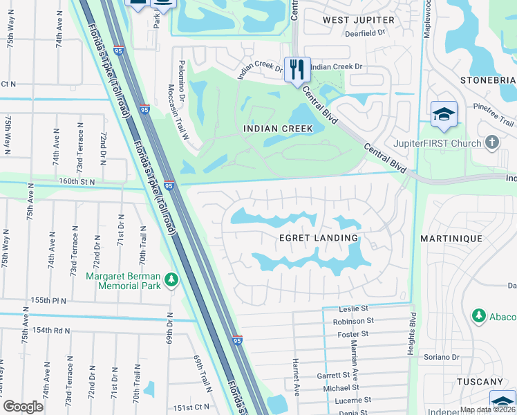 map of restaurants, bars, coffee shops, grocery stores, and more near 302 Hardwood Point in Jupiter