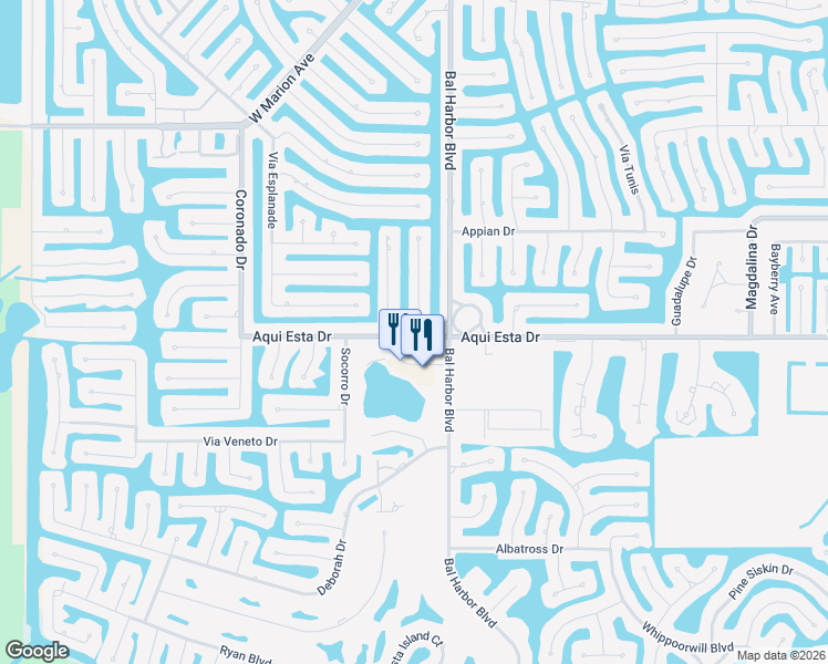map of restaurants, bars, coffee shops, grocery stores, and more near 1840 Aqui Esta Drive in Punta Gorda